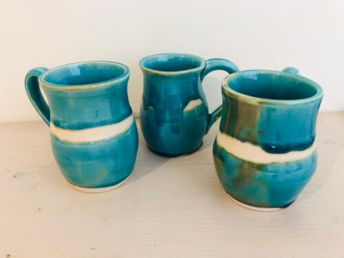 שלושה ספלים מחימר גלזורה תורכיז